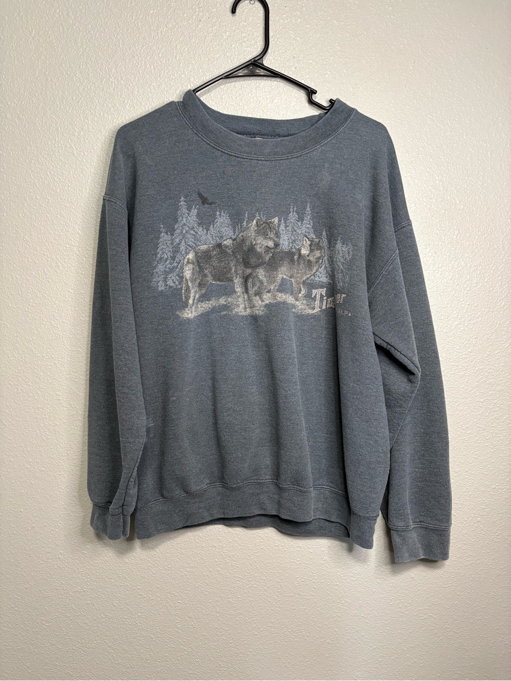 Vintage George Timber Wolf Graphic Crewneck Sweatshirt Blue Gray Small